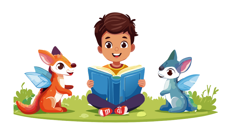 Barn leser bok AI generert